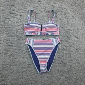 Becca Bikini Swimsuit Set Womens Medium Multicolor Stripe High Waist Metallic